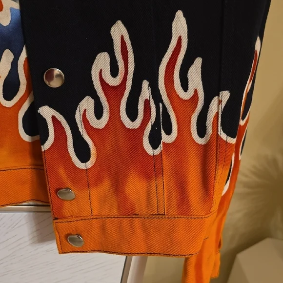 Black and Orange Flame Jean Jacket - Picture 4 of 14